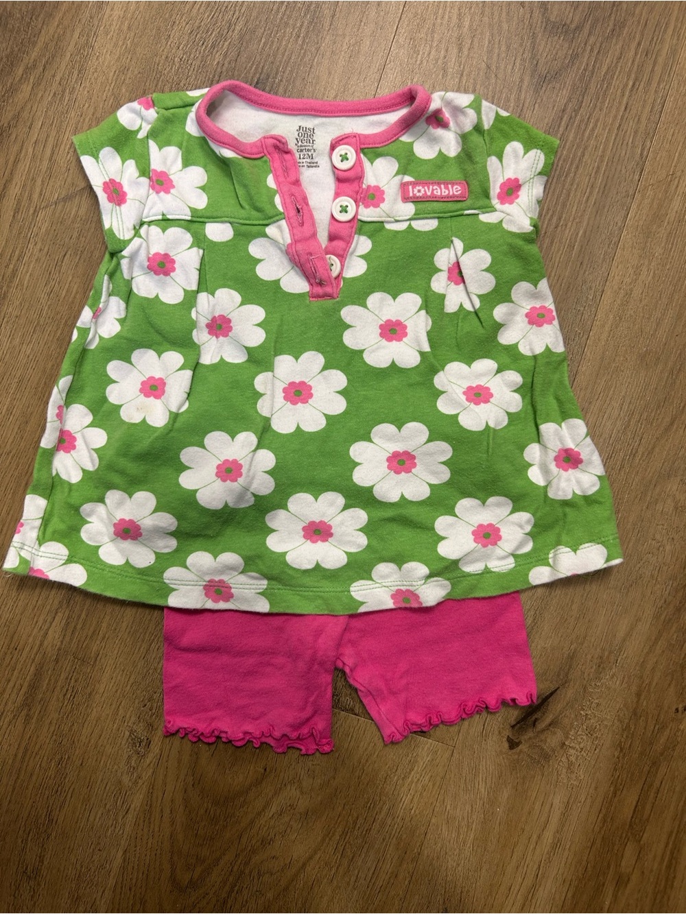 Lovable Green & Pink Floral Kids Pajama Set